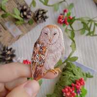 Barn Owl brooch, Harry Potter, Owl, bird jewelry, hand embroidery, Witch jewelry, magic aesthetic