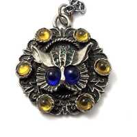 Vintage Owl Necklace with Glass Gems, Vintage Jewelry