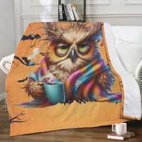 Cozy Owl Coffee Blanket – Dual-Sided Suede Polyester Throw, Warm Winter Bedding Gift フクロ