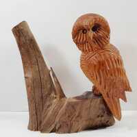Hand Carved Vintage Owl on a Branch