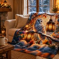 Arctic Owl Fleece Blanket, Cozy Wildlife Throw, Owl Lover Gift, Cabin Lodge Decor, Winter Nature Bla