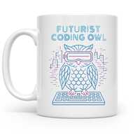 Cyberpunk Owl Mug: Neon Wireframe, Programmer Art 11oz