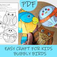 Bubbly Birds Craft: Penguin, Parrot and Owl Easy Paper Activity for Kids (PDF Download)
