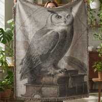 Owl Woven Blanket | Botanical Owl Tapestry Throw | Witchy Home Decor | Dark Academia | Cottagecore H