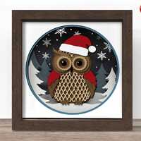 3D Christmas Owl Shadow Box SVG: Papercut Template (Digital Download)