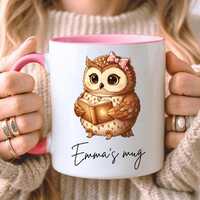 PERSONALISED Cute Owl Mug, Gift For Book Lover, Reading Mug, Custom Gift For Her, 11oz Ceramic, Choi