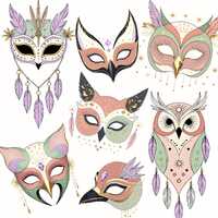 20 Boho Bird Clipart: Owl Mask | Raven Mask | Mystical Amulet & Feathers PNGs