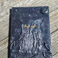 carnet hibou artisanal, grimoire nature for&ecirc;t,  journal mystique fait main, handmade owl journ