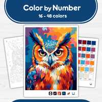Colorful Owl Portrait - Color by Number - Digital & Printable - 4 Levels