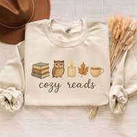 Cozy Reads Sweatshirt: Books, Owl, Tea Cup Design