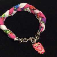Owl Charm Bracelet,Repurposed Braided Fabric,Upcycled Cloth,Jewelry Gift