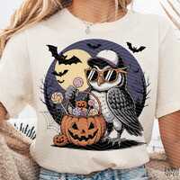 Funny Fall Pumpkin Owl PNG, Owl Kid Halloween PNG, Cool Owl Halloween with Pumpkin Face, Girly Hallo