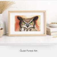 Owl Watercolor - Not a Print &ndash; Original One of a Kind Painting, Woodland Wildlife Decor