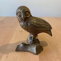 Vintage Brass Owl Figurine – 5” Mid Century Solid Brass Bird Paperweight