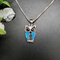 Z-163 | Dainty Blue Opal Owl Necklace Pendant | Solid Sterling Silver Blue Opal Owl Shape Pendant | 