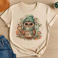 Winter Coffee Owl T-Shirt Design: Cozy Woodland PNG (Digital Download)