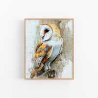 Barn Owl Watercolor Painting: Rustic Bird Wall Art, Woodland Animal Decor, Nature Illustration by Fe