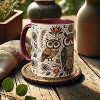 Boho Owl Mug – Woodland Floral Art, Folk Vintage Gift, Nature Ceramic
