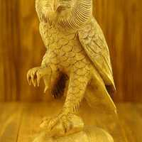Hand Carved Wooden Owl Figurine – Solid Wood Large Owl Sculpture 30 cm (12 in.) Rustic Handmad
