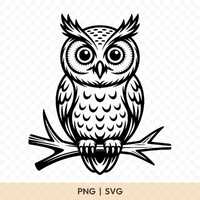 Owl Perched on Branch SVG Cut File for Cricut, Silhouette, Digital Download, Printable Clipart, Comm