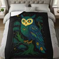 Night Forest Owl Alebrije Calavera Blanket Mexican Folk Art Throw Day of the Dead Decor