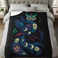 Owl Alebrije Calavera Blanket Mexican Folk Art Throw Day of the Dead Decor