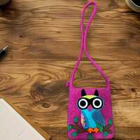 Handmade Wool Felt Crossbody Bag, Embroidered Owl Purse, Boho Style