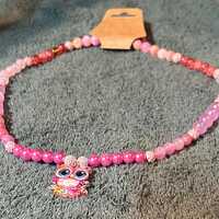 beaded necklace with pink owl pendant for little girls