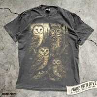 Owl Shirt Graphic Tee, Vintage Forest Night Birds T-Shirt, Wildlife Lover Gift, Boho Nature Top Cott