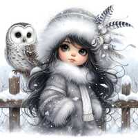 Snowy Owl Keeper Gnome Clipart | 10 High-Quality 300 DPI JPEGs Commercial Use Whimsical Cute Girl Ch