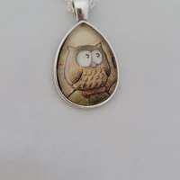 Vintage Book Page Owl Necklace Pendant
