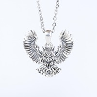 Flying Owl Pendant Necklace with Spread Wings - 925 Sterling Silver Wildlife Jewelry