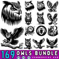 169 Owl SVG Bundle Cut Files: Bird PNG Bundle for Cricut and Silhouette Designs | Commercial Use