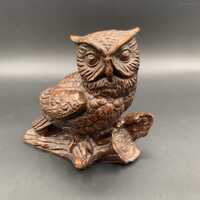 Vintage Red Mill Horned Owl Figurine | Handcrafted Pecan Shell Sculpture Paperweight Bird Lover Coll