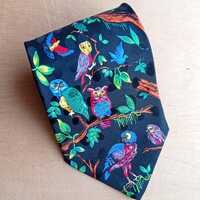 Vintage Exotic Birds Silk Necktie – Hand Made by ADDICTION, Colorful Parrots, Owls, and Tropic