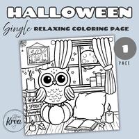 Halloween Owl Coloring Page, Instant Digital Download PDF, Bold and Easy, Cozy & Relaxing for Ad