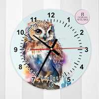 Glass Watercolour Owl Wall Clock – Farmhouse Kitchen Décor