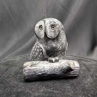 Wolf Original Sculpture Small Black Carved Soapstone Owl