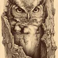 Majestic Owl Engraving PNG | Rustic Woodcut Wildlife Art | Digital File for CNC Laser Engraving | Gu