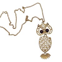 Vintage Sarah Coventry Owl Pendant Necklace: Gold Tone Filigree 1970s
