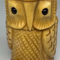 Vintage Carved Owl Trinket Box Japanese Resin Kitsch Container 2”x1.25”x1”