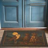 Primitive Harvest Owl Rug - Colonial Primitive, Early American, Fall Folk Art, Seasonal Home, Rustic