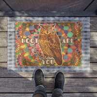 Colorful Owl Doormat: Rustic Coir Welcome Mat, Boho Home Decor