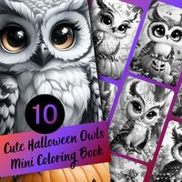 Halloween Owls Coloring Book for Adults and Teens, 10 Grayscale Coloring Pages, Printable PDF Instan