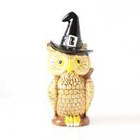 Vintage Ceramic Owl Figurine: Hand-Painted Witch Hat, Halloween Decor
