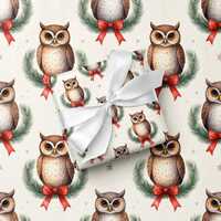 Owl Wreath Christmas Wrapping Paper Holiday Gift Wrap