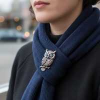 Vintage Sterling Silver Owl Brooch – Antique Style Blue Crystal Animal Pin