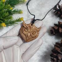 Hand Carved Suar Wood Owl Pendant Necklace: Rustic Boho Jewelry