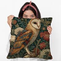 William Morris Inspired Easter Owl Spun Polyester Square Pillow –Forest Florals Throw Pillow,