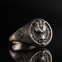 925 Sterling Silver Owl Skull Ring, Freemason Signet, The Wise Are Silent Ring, Gothic Masonic Jewel